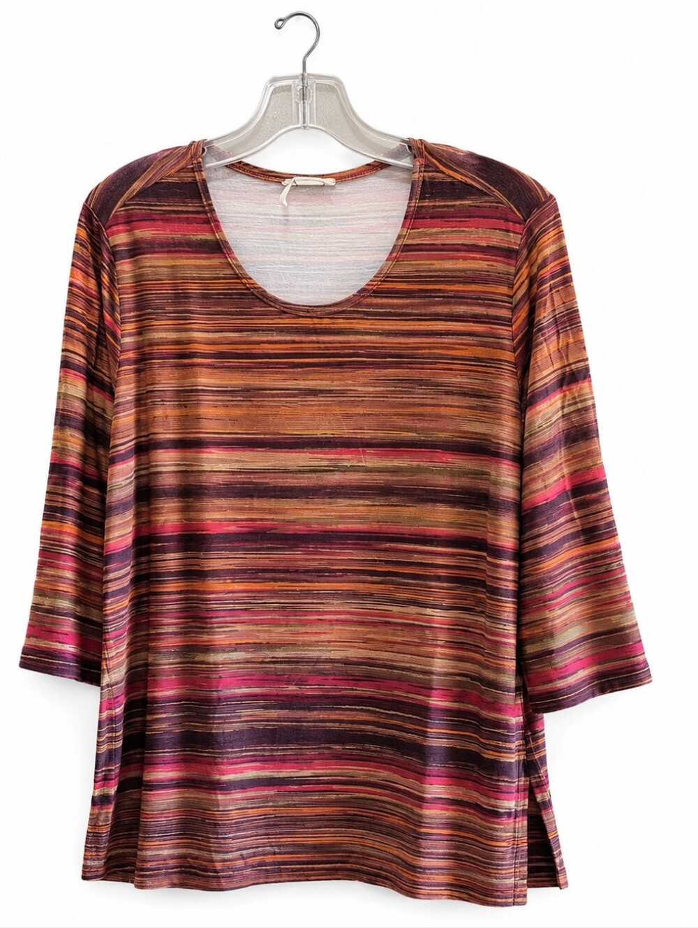 Betty Barclay Women’s Striped Tunic Top Brown Pink Scoop Neck 3/4 Sleeve Relaxed
